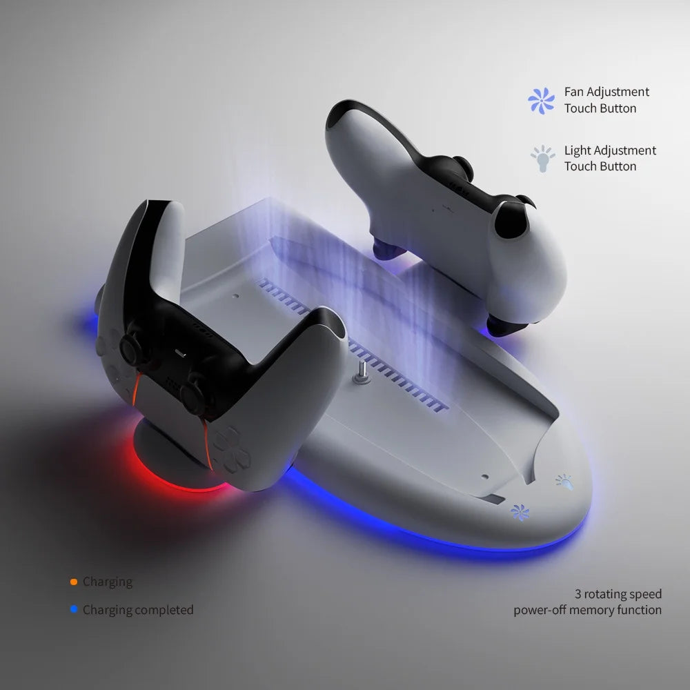 Cooling stand with rgb light for ps5 slim, dual controller charging station console cooling base controller fast charger  for ps5 accessories