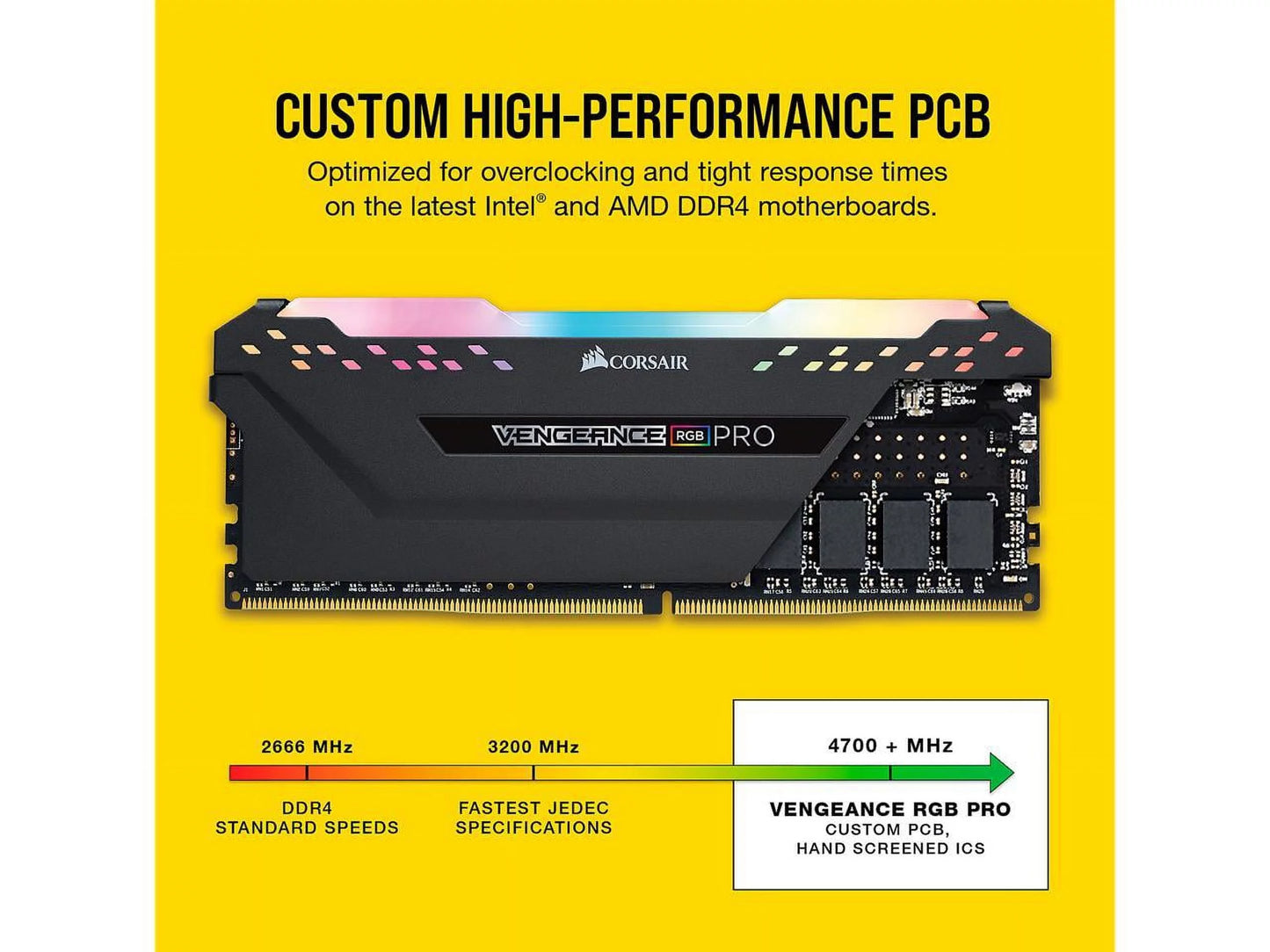 Corsair vengeance rgb pro 16gb (2x8gb) ddr4 3200mhz c16 led desktop memory - black