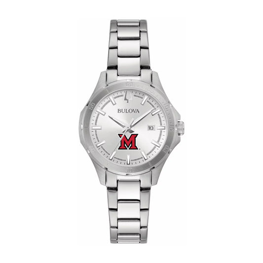 Women's bulova silver miami university redhawks stainless steel classic sport watch