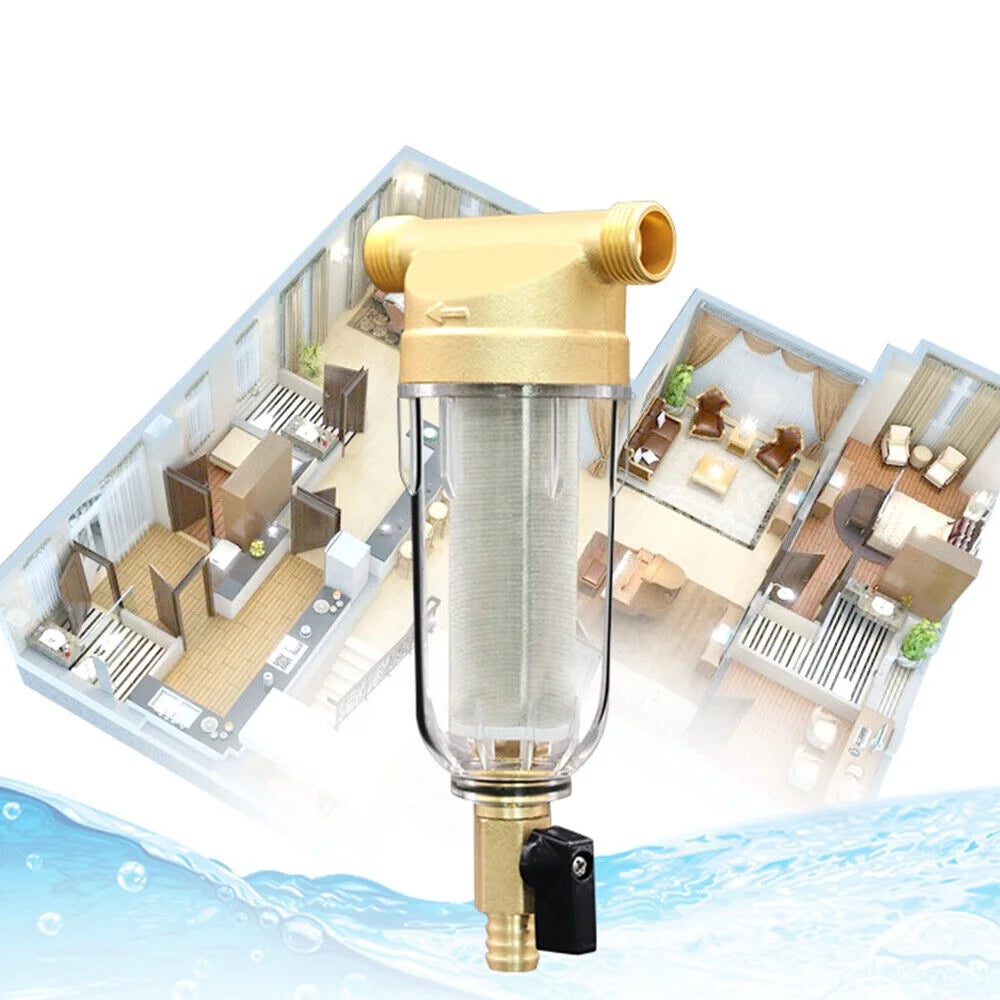 Whole house water pre-filter system reusable spin down sediment filter sewage