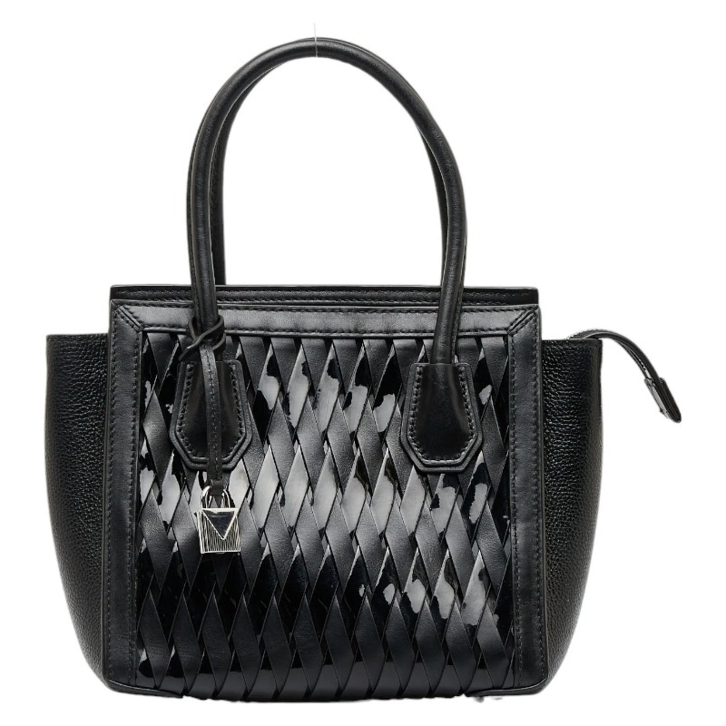 Pre-owned michael kors mercer studio woven handbag shoulder bag black leather patent women's (good)