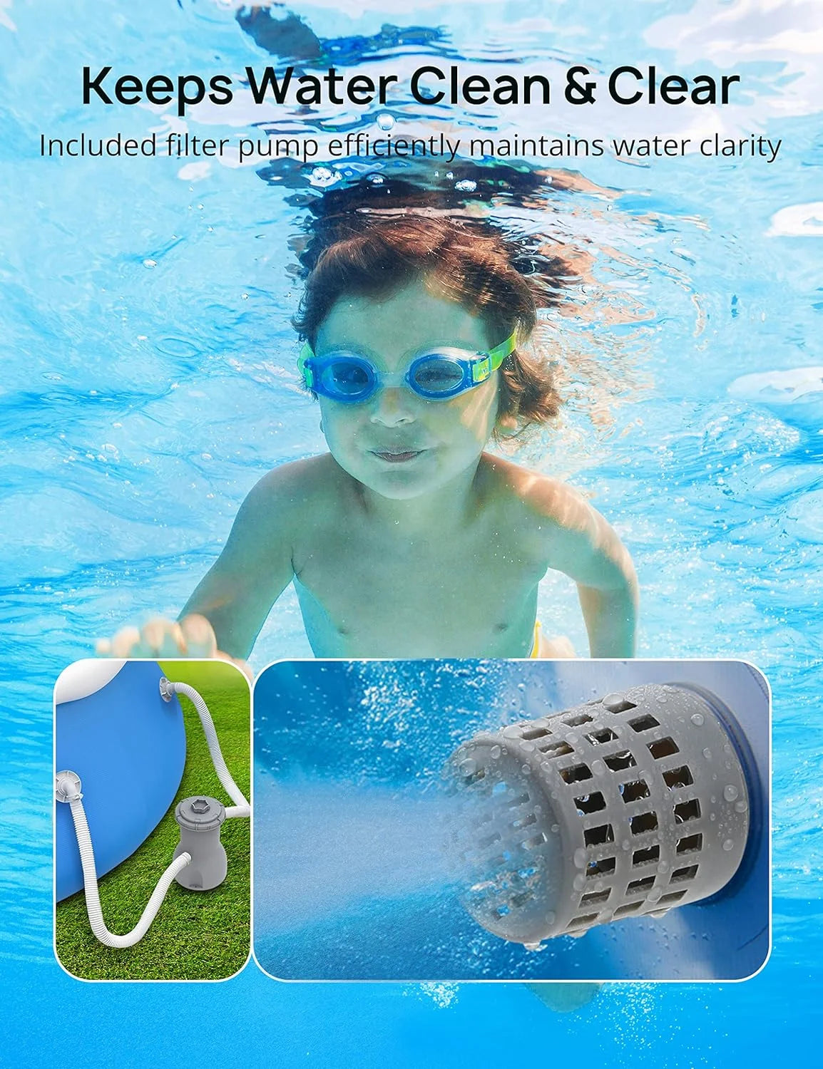 Track 7 15ft *35in inflatable swimming pool include filter pump, ground cloth and cover, blue