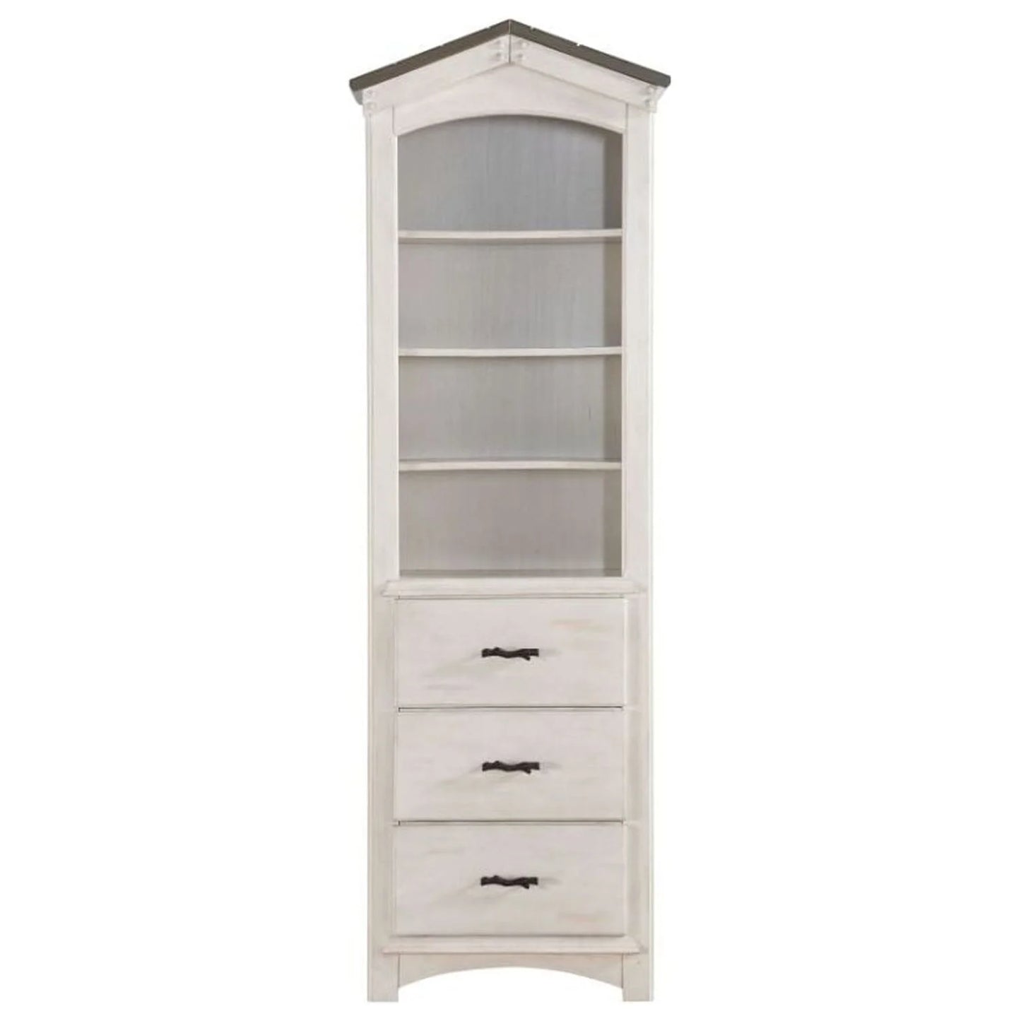 Acme tree house bookcase cabinet in weathered white and washed gray