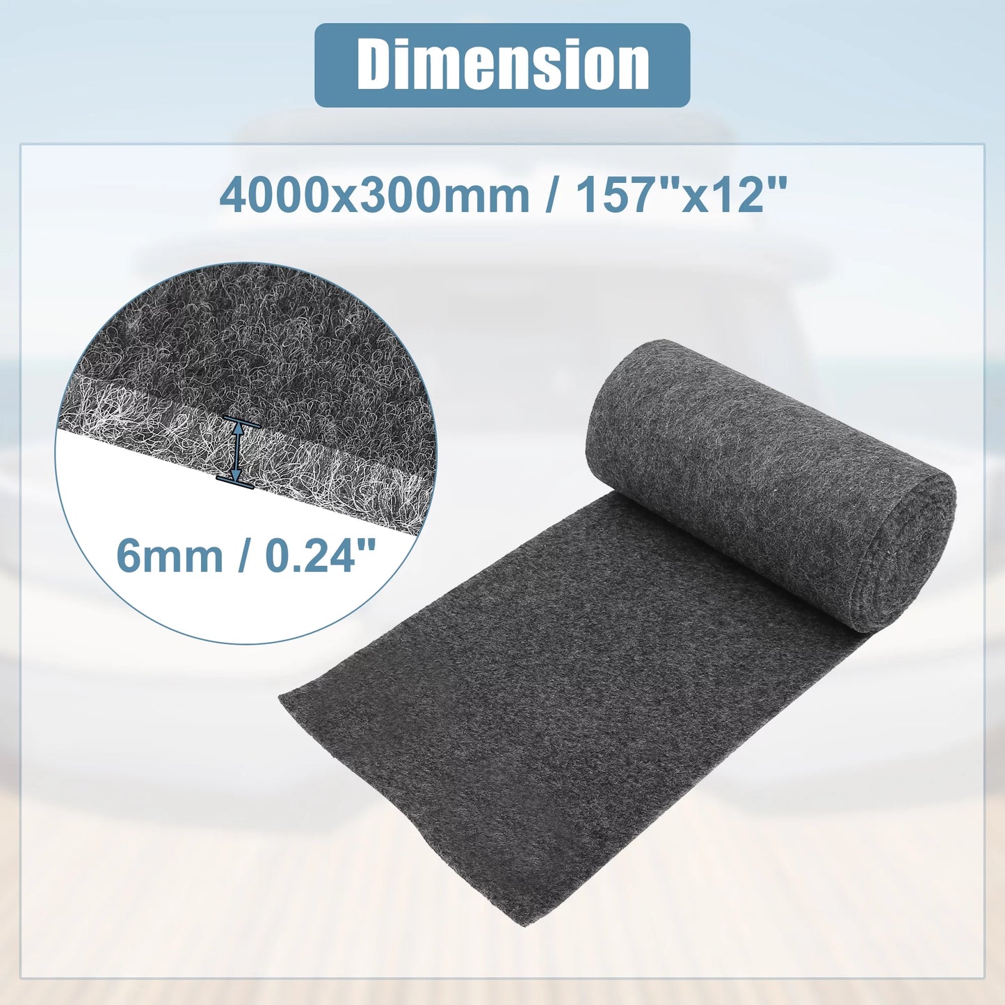 Unique bargains 157"x12"x0.24" dark gray boat carpet pad decking sheet mat for boat trailers dark gray