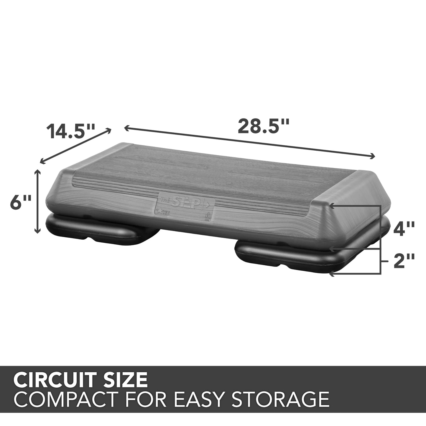 The step original circuit size aerobic stepper platform with grey nonslip platform and two original black risers