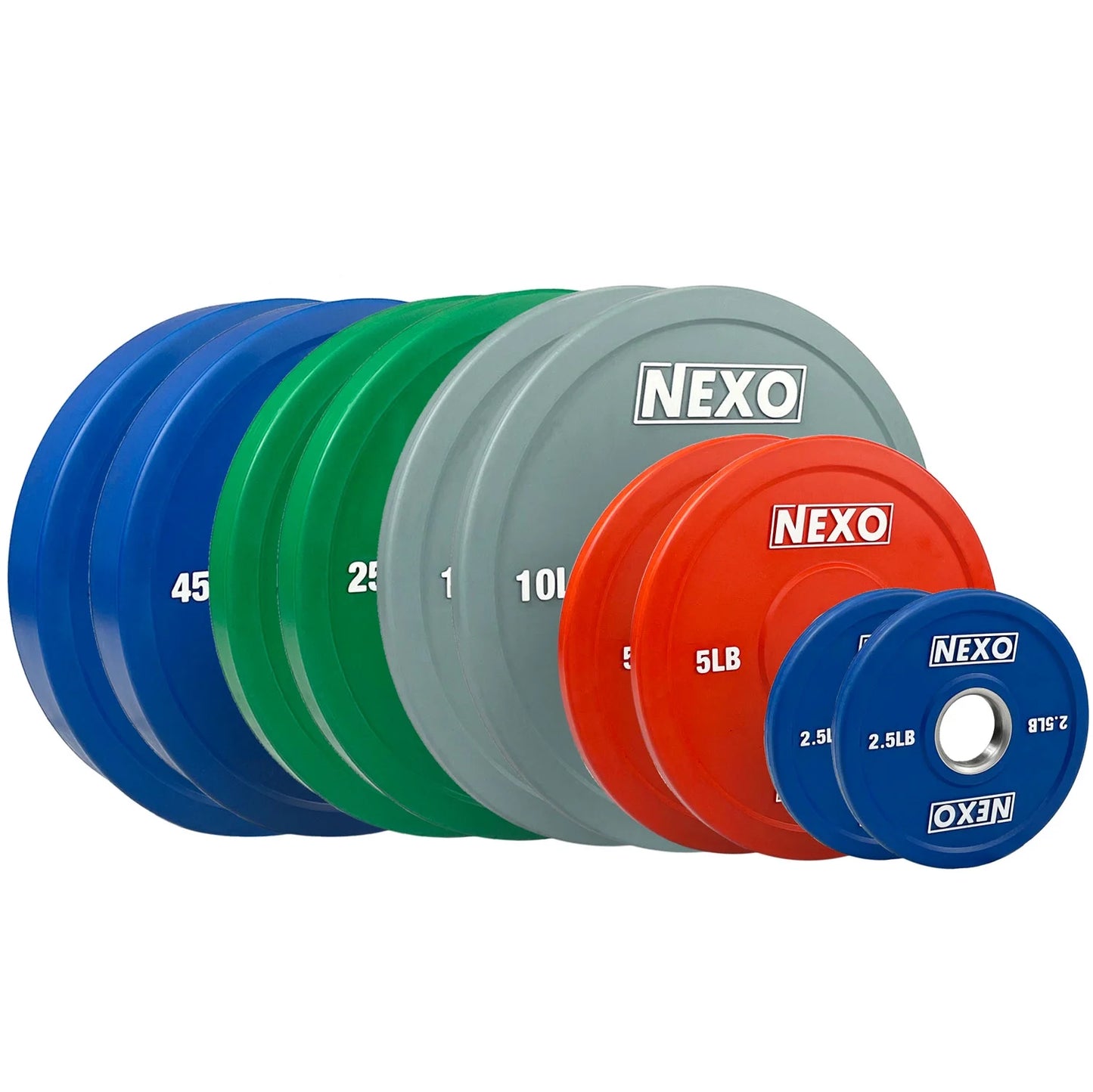 Nexo color 175lb rubber bumper plate set - premium matte finish 2x 45lb 2x 25lb 2x 10lb 2x 5lb & 2x 2.5lb colored cross training weight plates