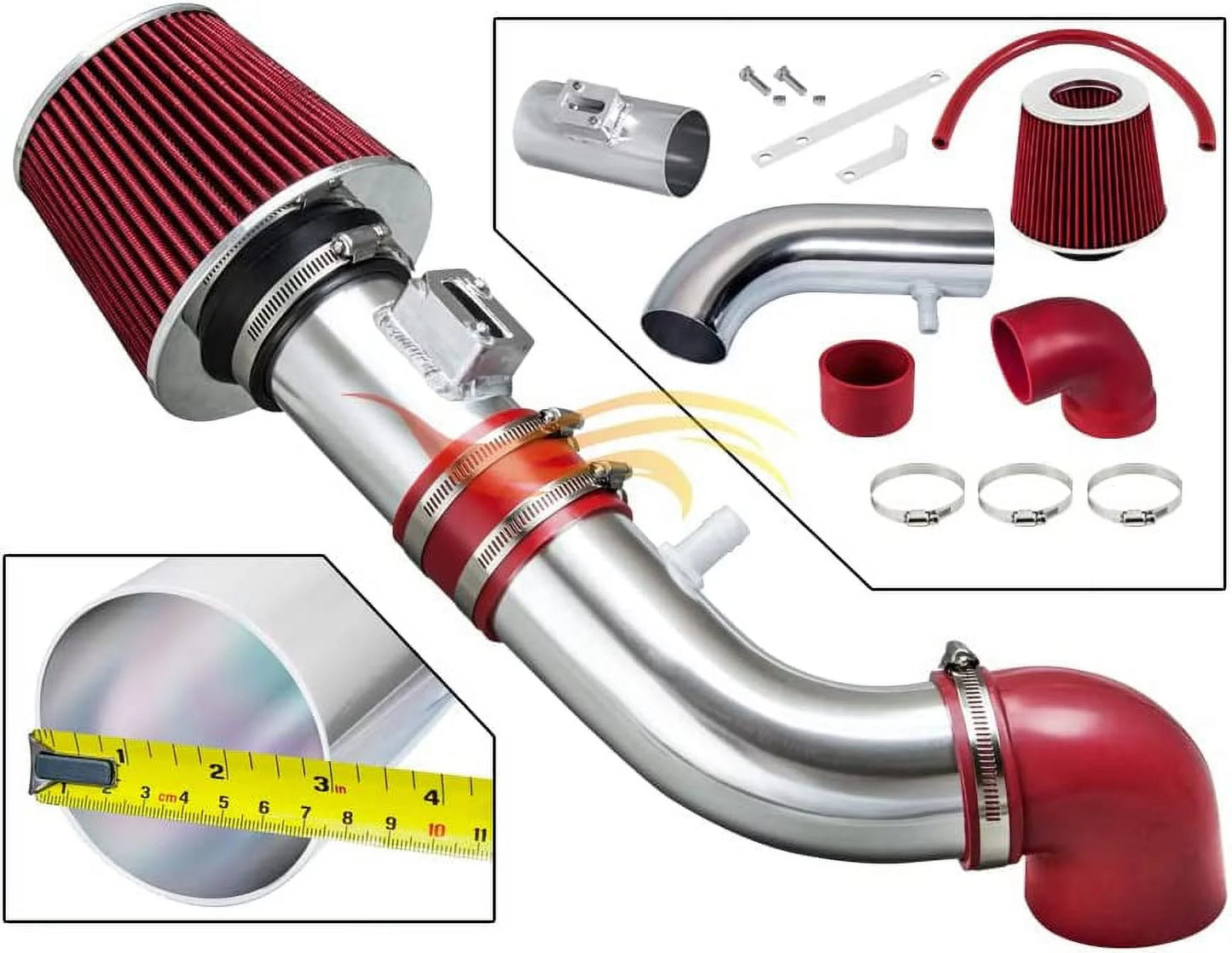 Rtunes racing short ram air intake kit + filter combo red for 05-10 chevy cobalt/chevy cobalt ss 2.4l l4