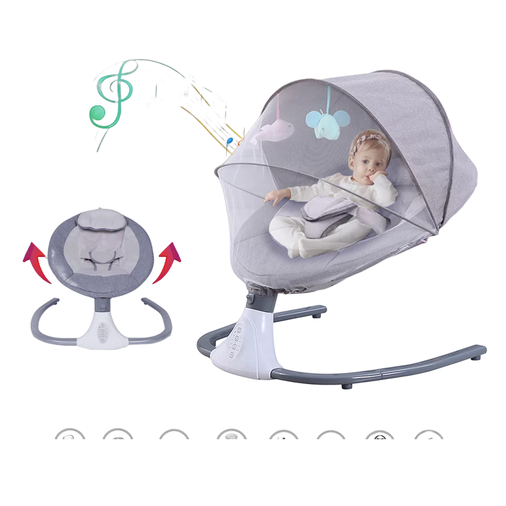 Electric baby swing portable swing chair infant swing seat with 4 speeds and remote control, gray