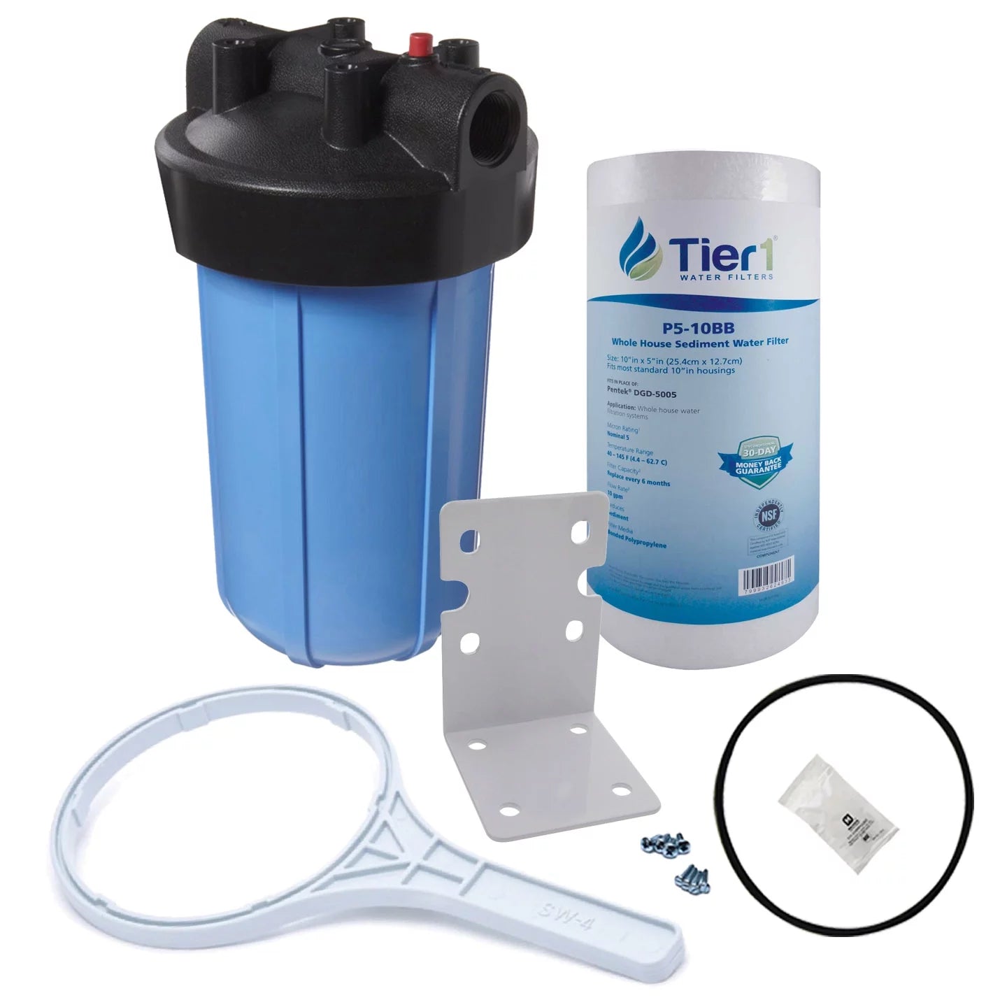 Tier1 5 micron 10 inch x 4.5 inch sediment water filter replacement cartridge kit with 10 inch big pp housing and pressure release (1 inch inlet/outlet) | compatible with dgd-5005, home water filter