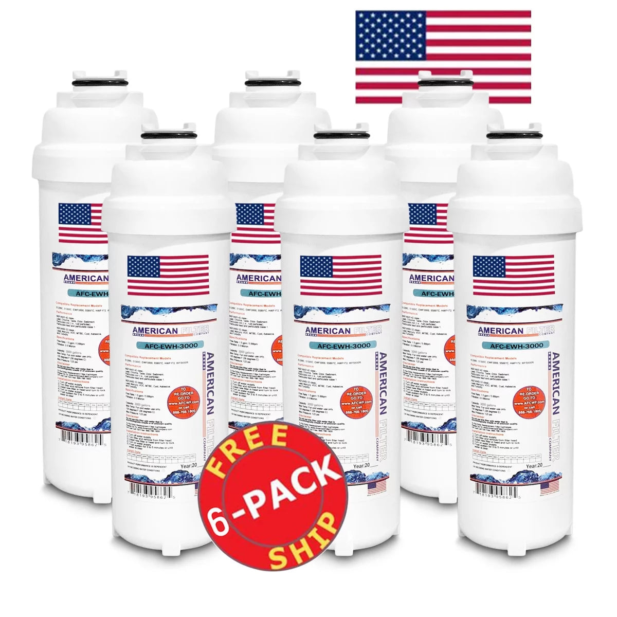 Afc brand , water filters , model # afc-ewh-3000 , compatible with elkay® lzstl8wssp - 6 pack - made in u.s.a.