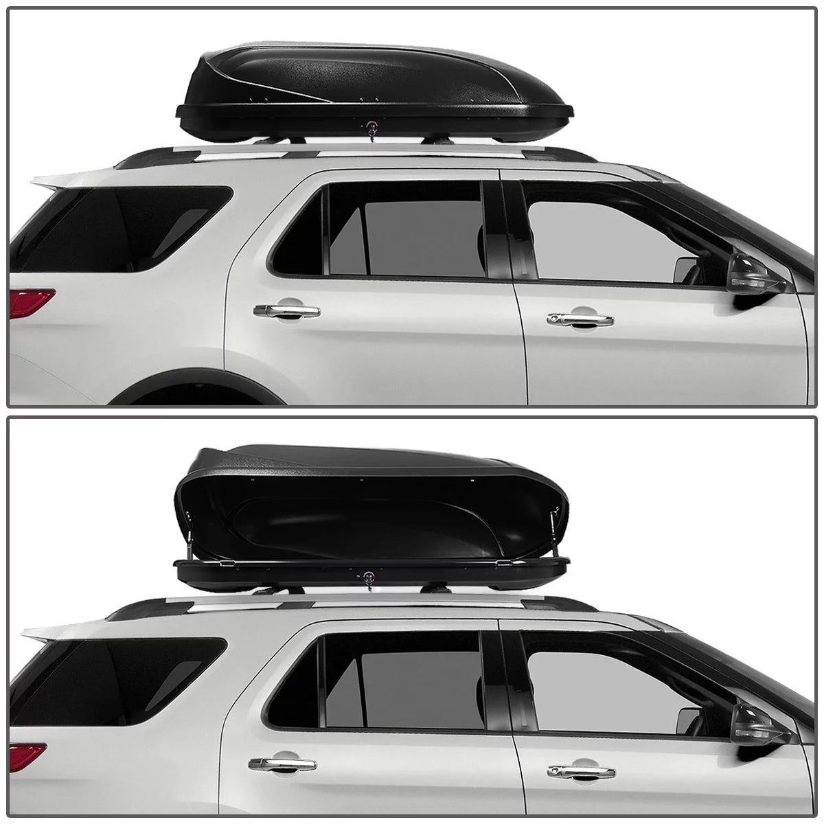 Dna motoring pt-ztl-8098-bk for 2016 to 2018 ford explorer pair aluminum roof rail corss bar+top waterproof cargo box luggage carrier w/lock+keys 17 (black)