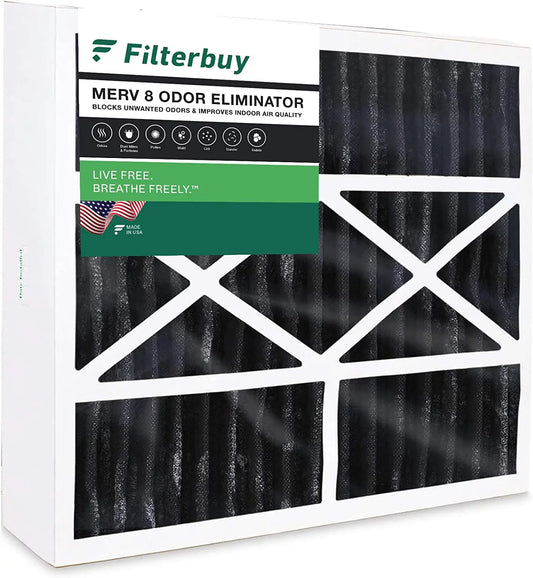 Filterbuy 16x25x5 merv 8 odor eliminator pleated hvac ac furnace air filters with activated carbon for trion air bear 255649-105 (1-pack)