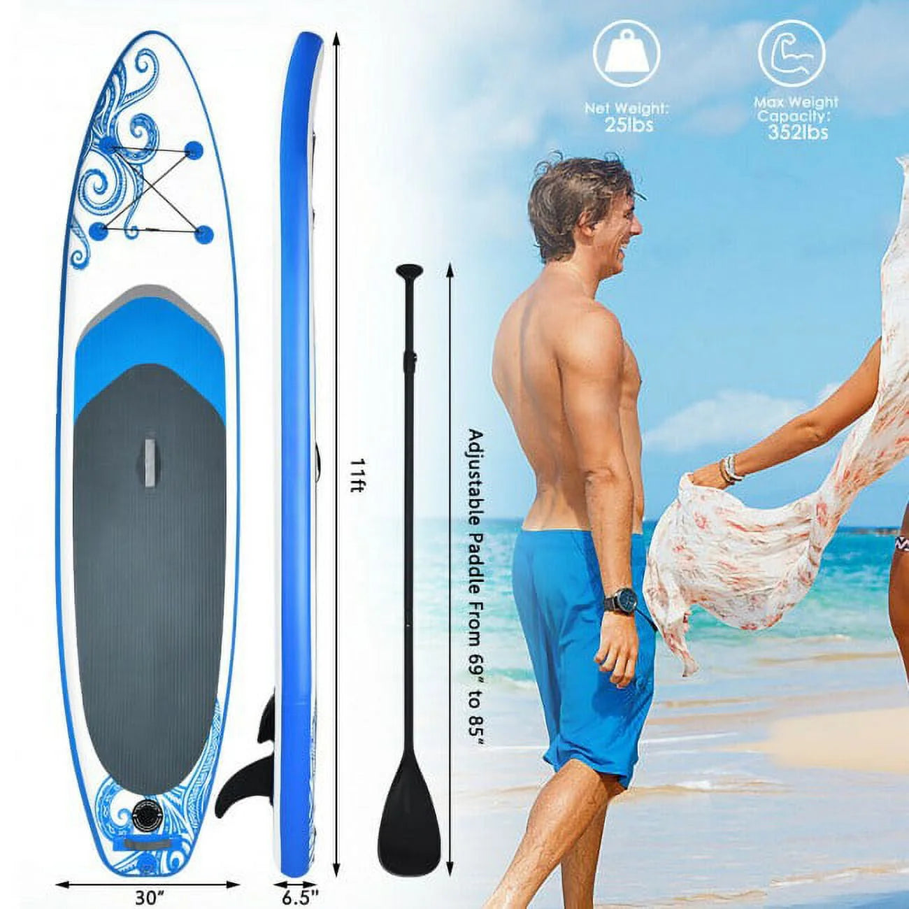 Enjoy wonderful water sports 11-feet inflatable adjustable surfing paddle board