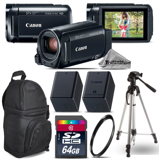 Canon vixia hf r800 57x camcorder + extra battery + uv + backpack - 64gb bundle