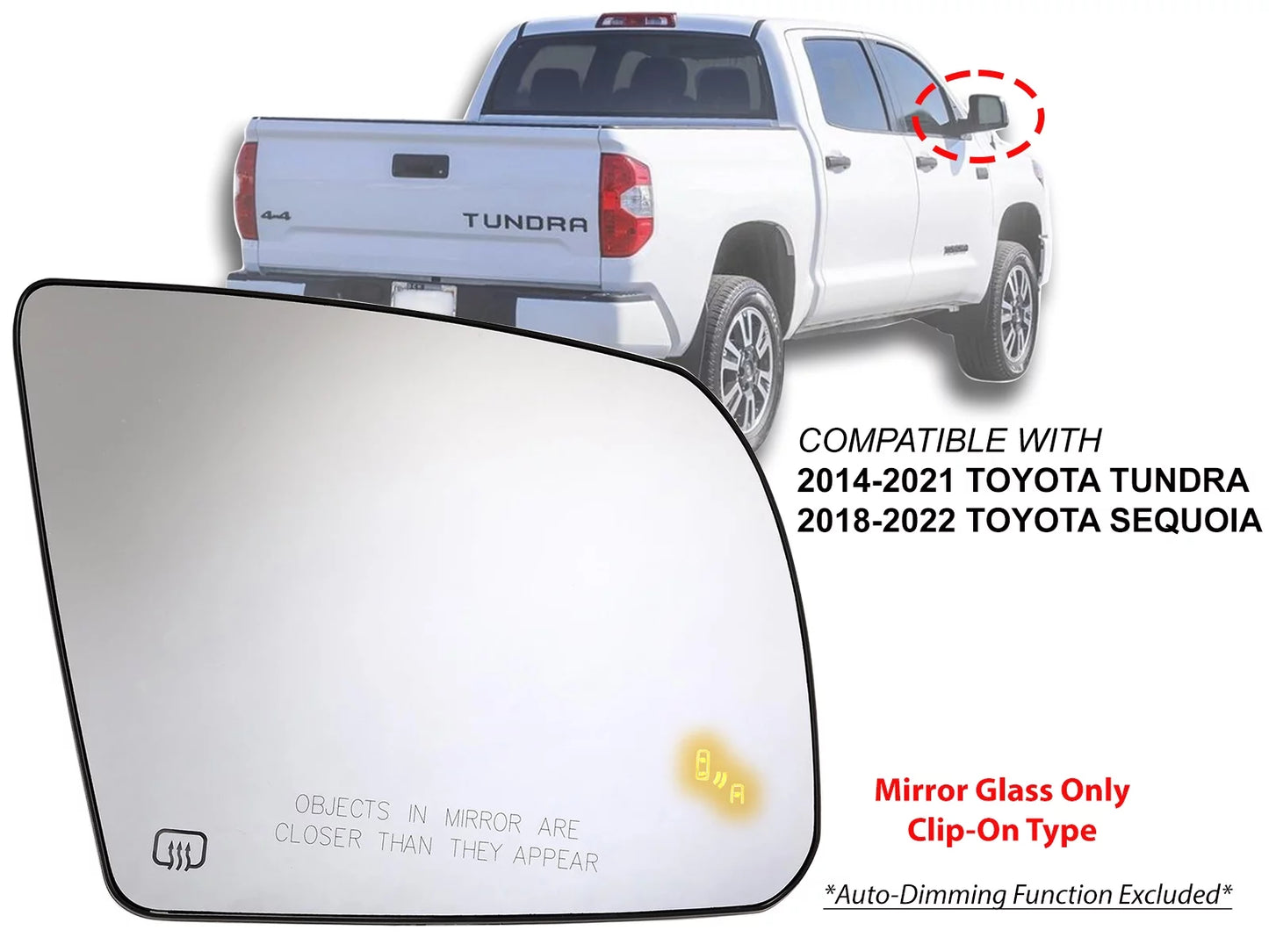 Apa replacement for exterior rear view mirror glass power heated with blind spot detection 2014-2021 tundra 2018-2022 sequoia passenger right side 879030c090 to1325132