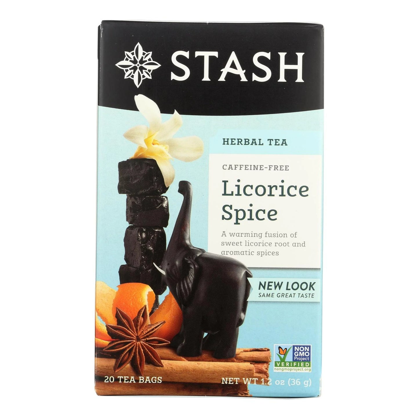 Stash tea company premium licorice spice herbal tea - caffeine free - case of 6 - 20 bags