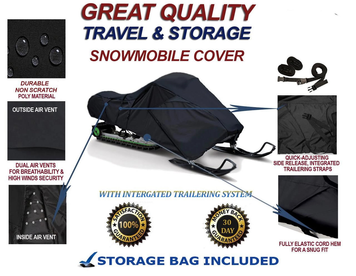 300d snowmobile travel and storage cover compatible for 2019-2020 polaris indy evo sleds. slush and mud protection