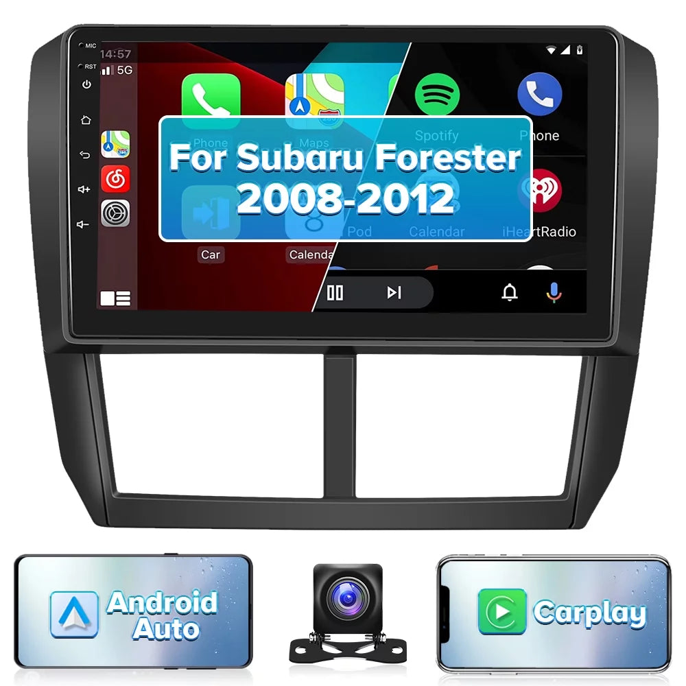 Podofo 2+64g android 13 for subaru forester 2008-2012 wireless carplay android auto 9'' touchscreen car stereo radio wifi gps fm bluetooth hifi, ahd backup camera