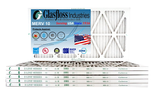 Glasfloss 14x36x1 - merv 10 -qty:6 - furnace air filter - made in usa (actual size: 13.5 x 35.5x7/8 inch)