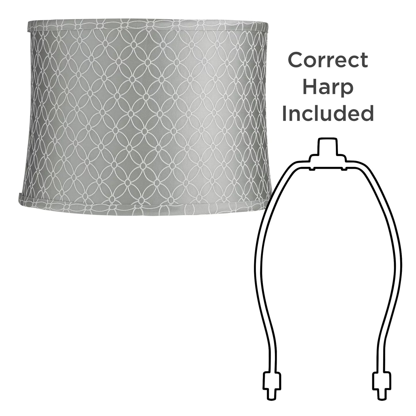 Springcrest set of 2 drum print lamp shades white gray medium 13" top x 14" bottom x 10" high spider with harp and finial fitting