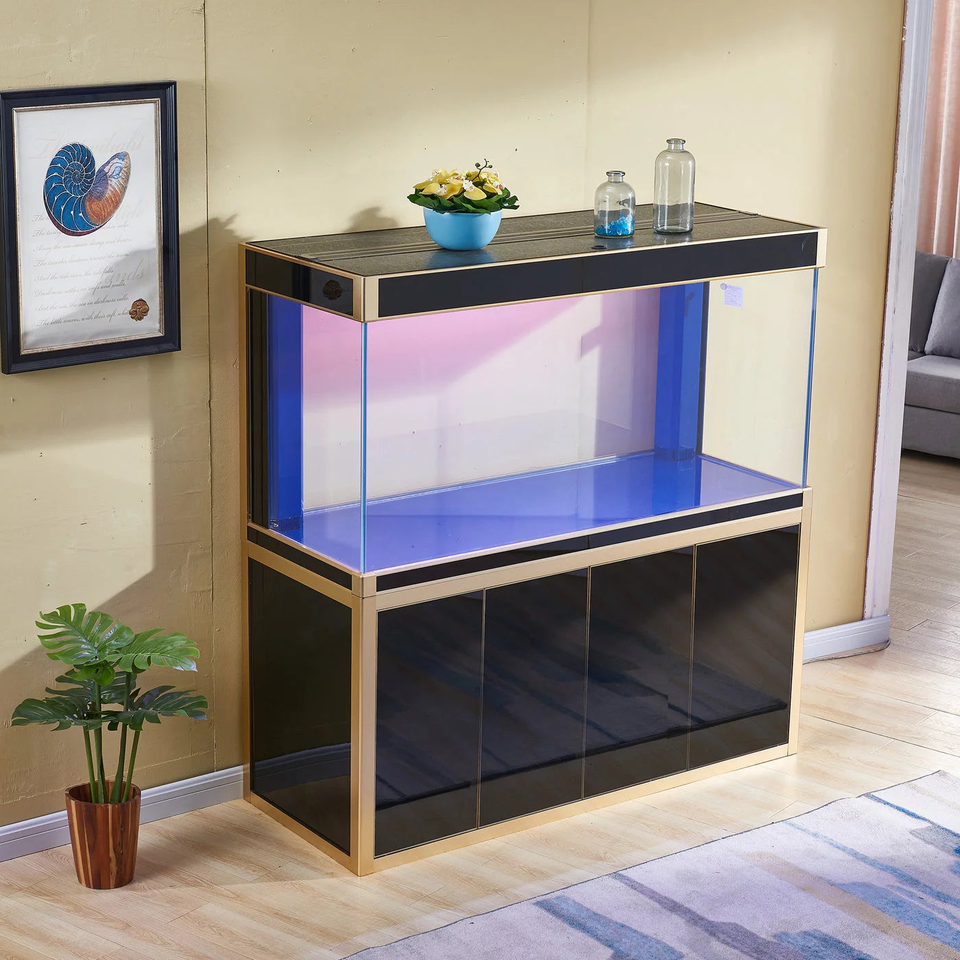 Aqua dream 250 gallon tempered glass all-in-one aquarium black and gold