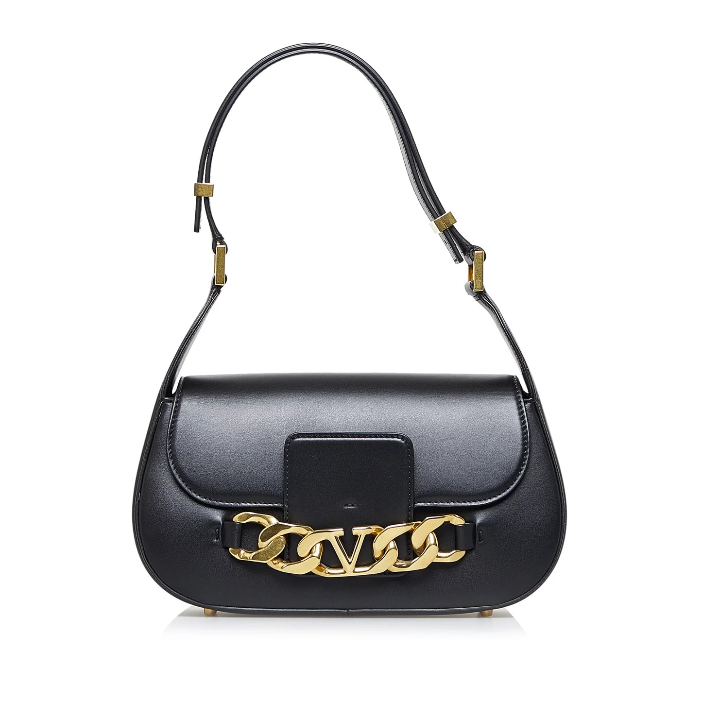 Pre-owned authenticated valentino vlogo chain shoulder bag calf leather black unisex (good)