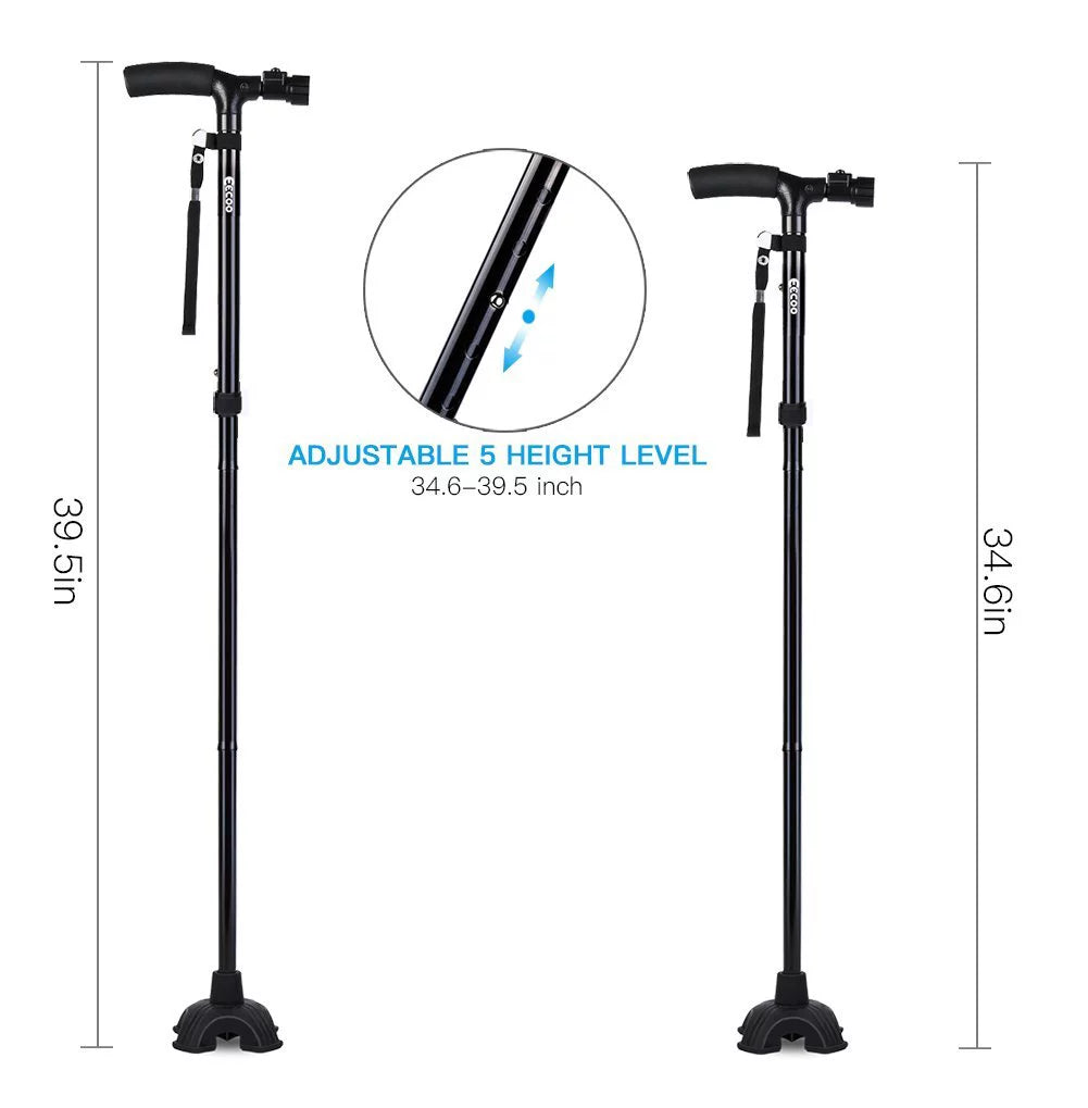 Folding collapsible travel hiking walking stick with led light,cushion handle adjustable folding cane for men and women