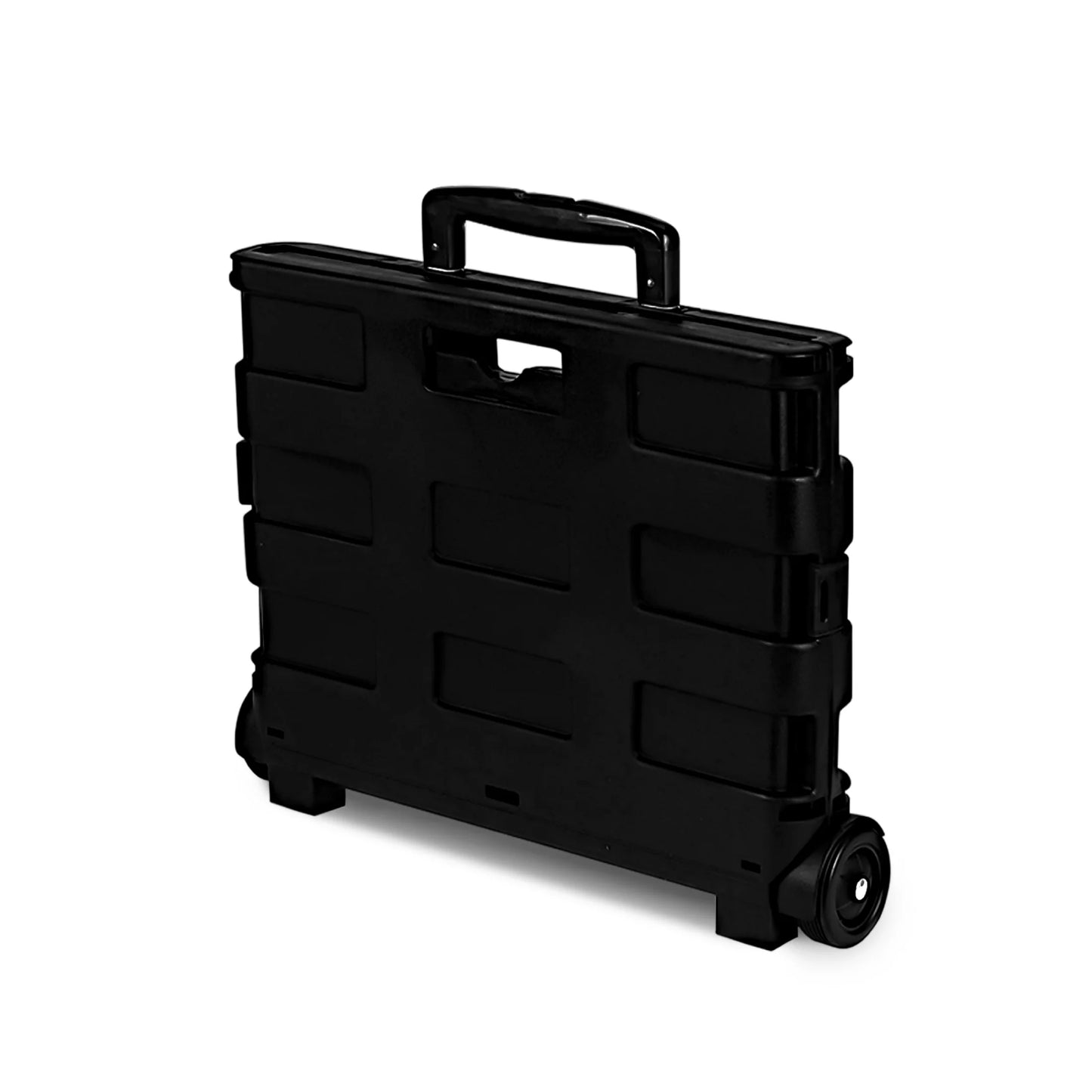 Ultra-slim rolling collapsible storage pack-n-roll utility-carts, with telescopic handle, for home, garden, shopping, office, school use, medium, black