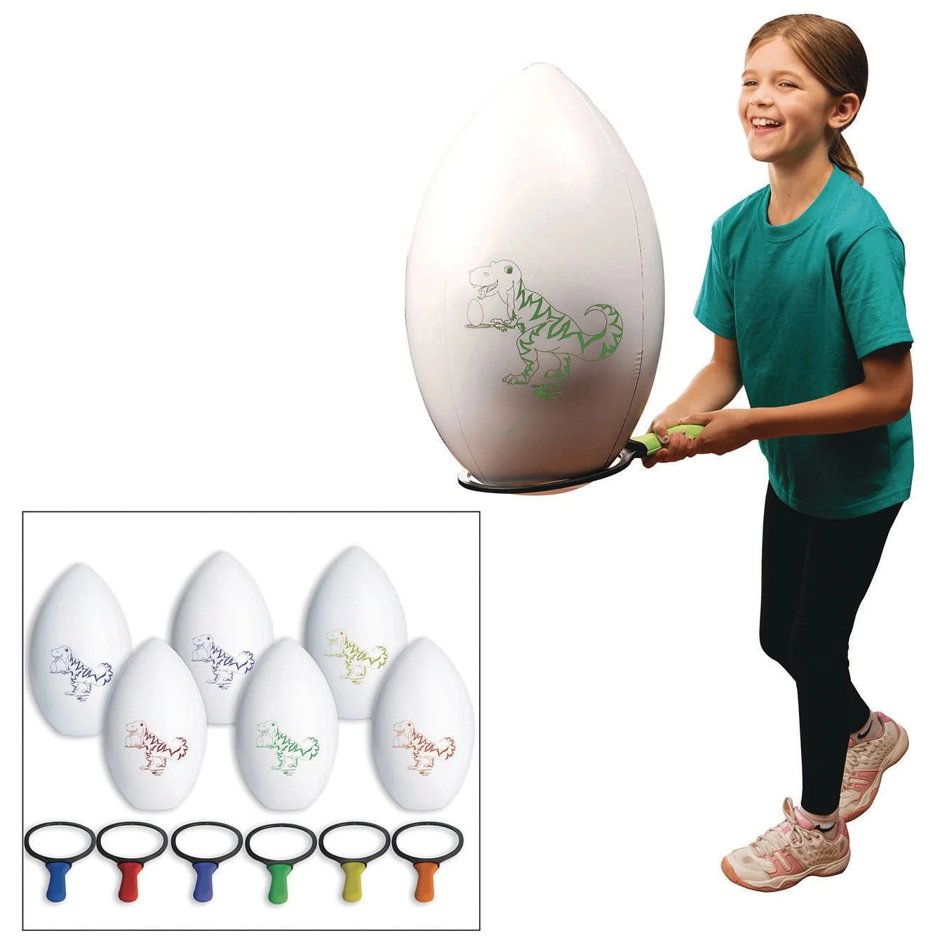 Spectrum™ 20"h dino egg and spoon set (set of 6)