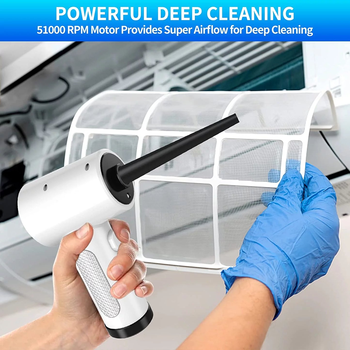 Cordless compressed air duster, 51000rpm, 3 speed, 6000mah10w fast charging powerful keyboard cleaner with led light for dust off/cleaning computer/conditioner/car