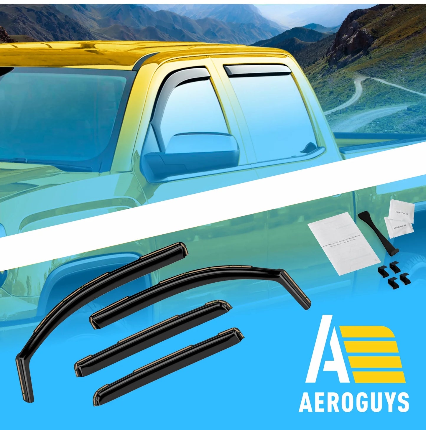 Aeroguys in-channel window deflectors extra durable window visors rain guards fit for chevrolet (chevy) silverado 1500 2014-2018 crew cab, sun visors, wind vent visors, truck accessories -4pcs. ag0421