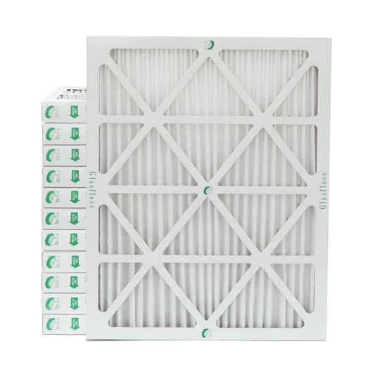 12 pack of 20x25x2 merv 13 pleated 2" inch air filters by glasfloss. actual size: 19-1/2 x 24-1/2 x 1-3/4