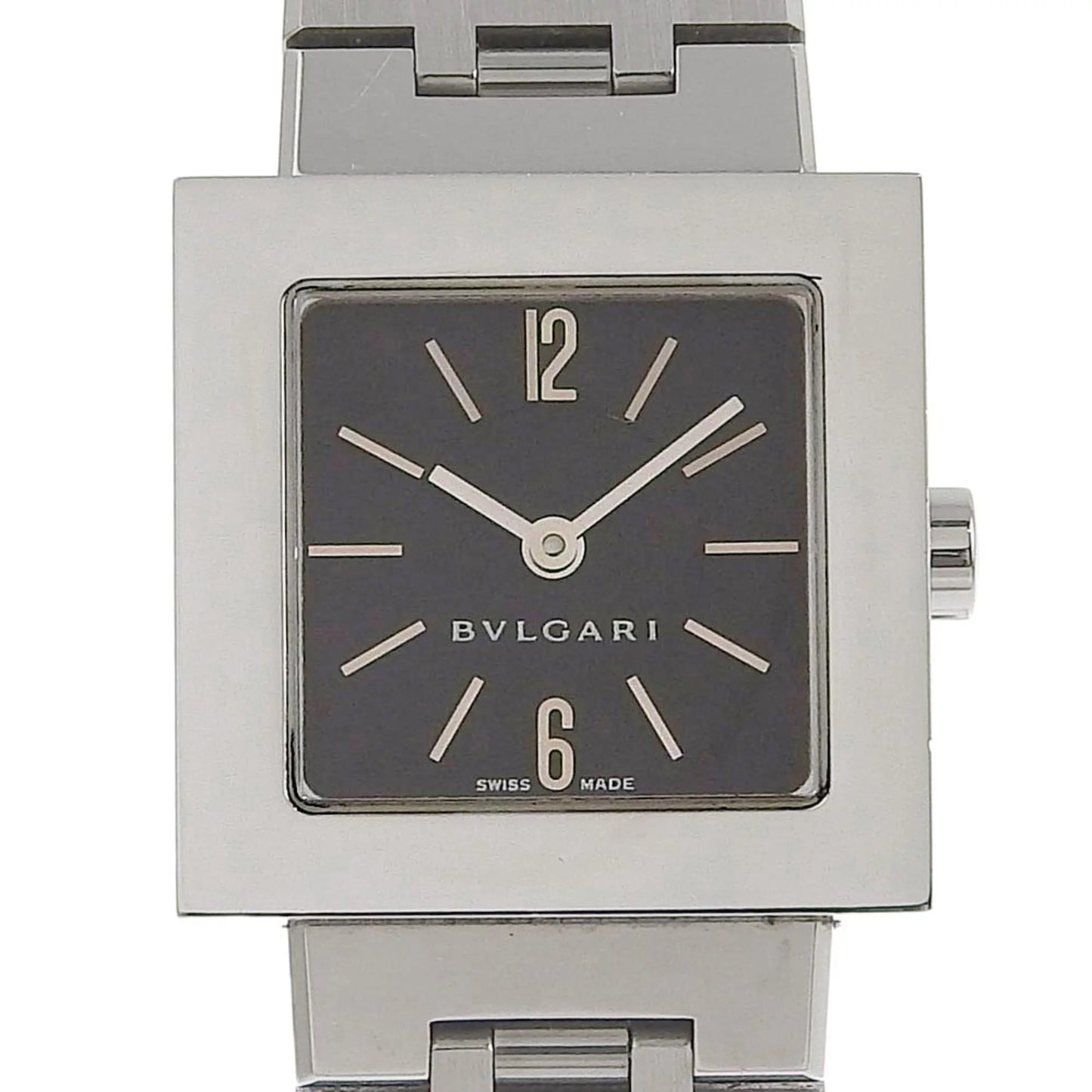 Pre-owned bvlgari bulgari quadrado watch sq22ss stainless steel silver quartz analog display ladies black dial (good)