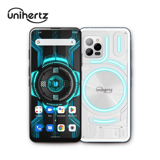 Unihertz luna (white) - colorful led light, android 12 4g smartphone, 108mp camera, 5000 mah battery and fast charging, nfc, unlocked smartphone with industrial transparent back design