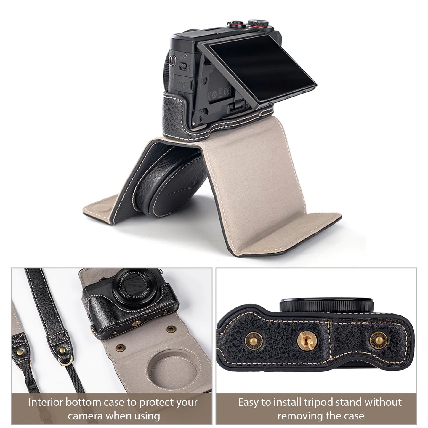 Shinysix camera bag,case pu leather pu leather camera removable compatible with leather camera with