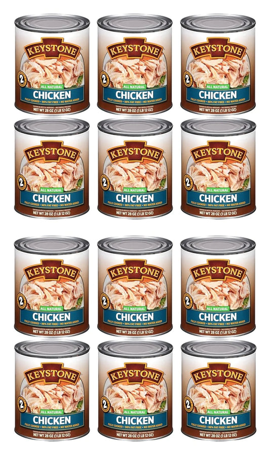 (12 pack) keystone all natural chicken 28 oz can  emergency survival food for camping hiking and backpacking ready to eat- pack of 12 cans