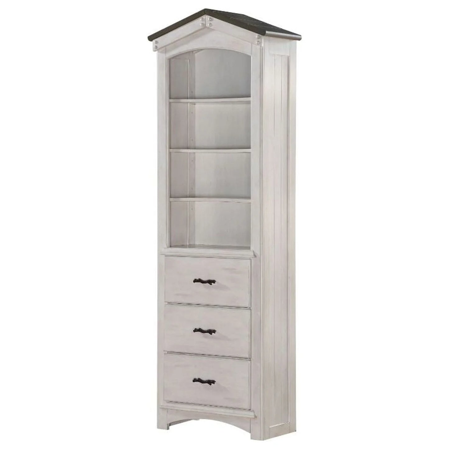 Acme tree house bookcase cabinet in weathered white and washed gray