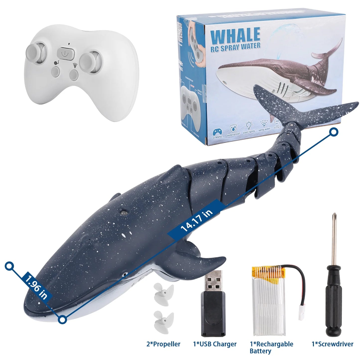 Ant class remote control whale toys, rc shark spray water boat toy for boys girls, swimming pool toys, rc boat for kids, diving toys for pool