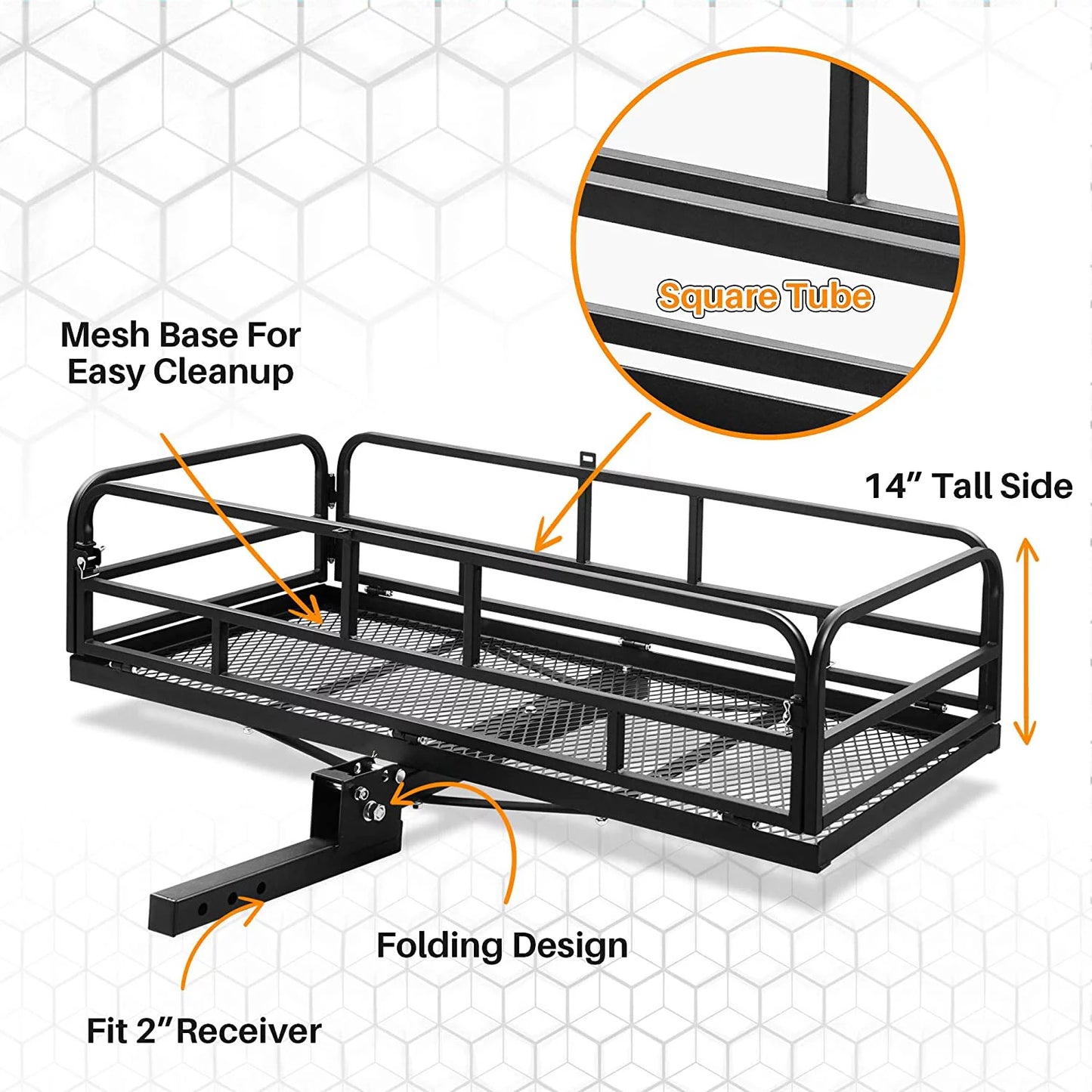 60 x 24 inch folding cargo rack carrier with waterproof cargo bag 500 lbs heavy duty capacity 2 inch receiver luggage basket hitch fold up for suv pickup camping traveling