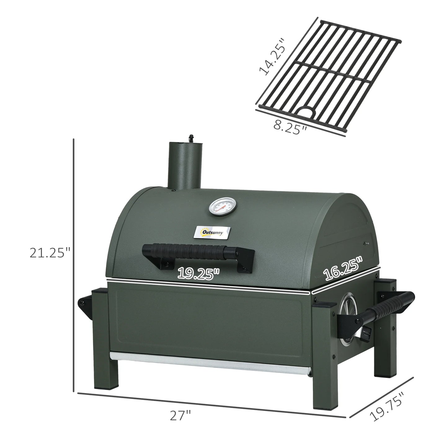 Outsunny tabletop charcoal bbq grill with lid, small barbecue, green