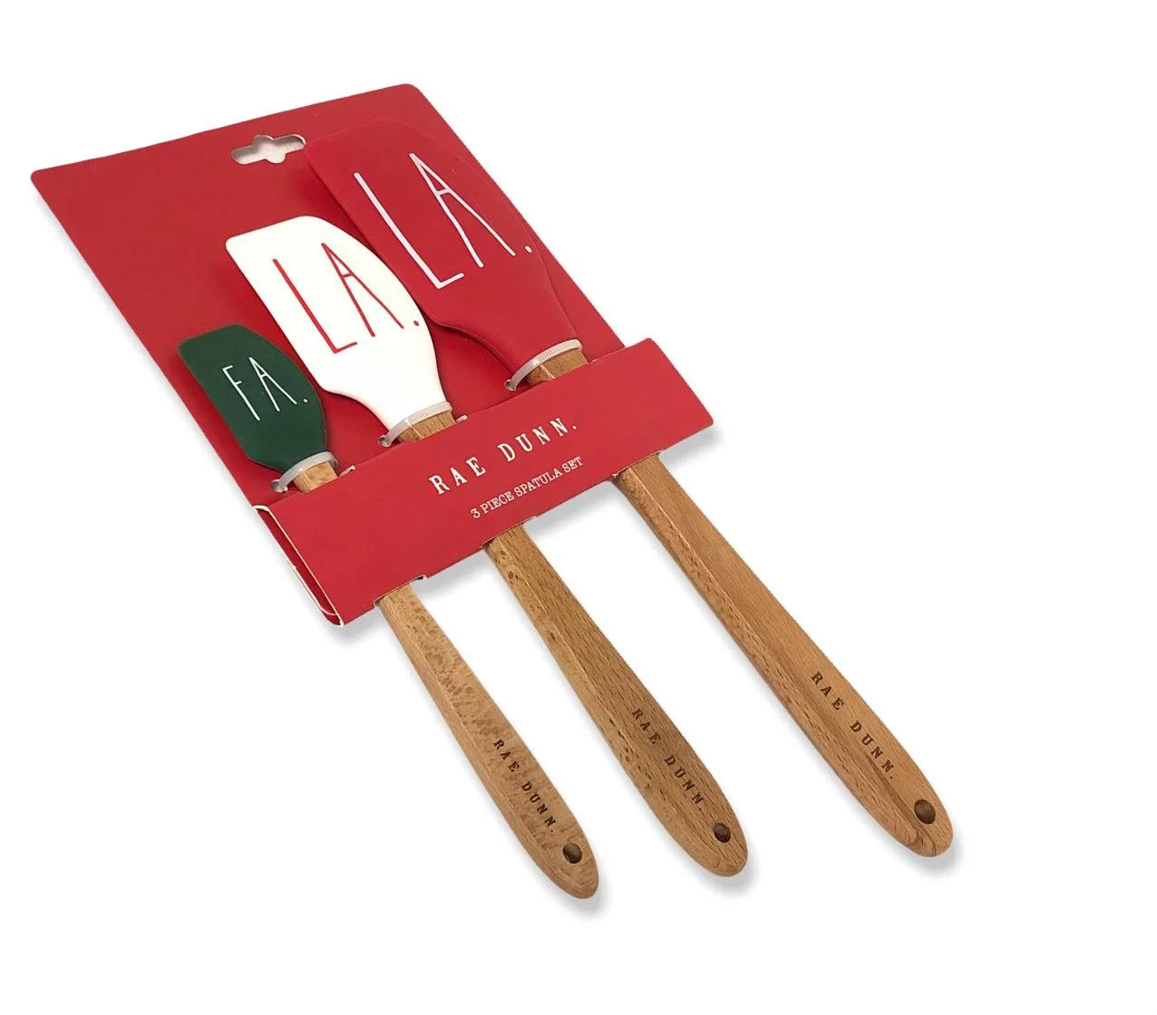 Rae dunn silicone spatula 3 pc. spatula set “fa. la. la.” ll letter with hard wood handles