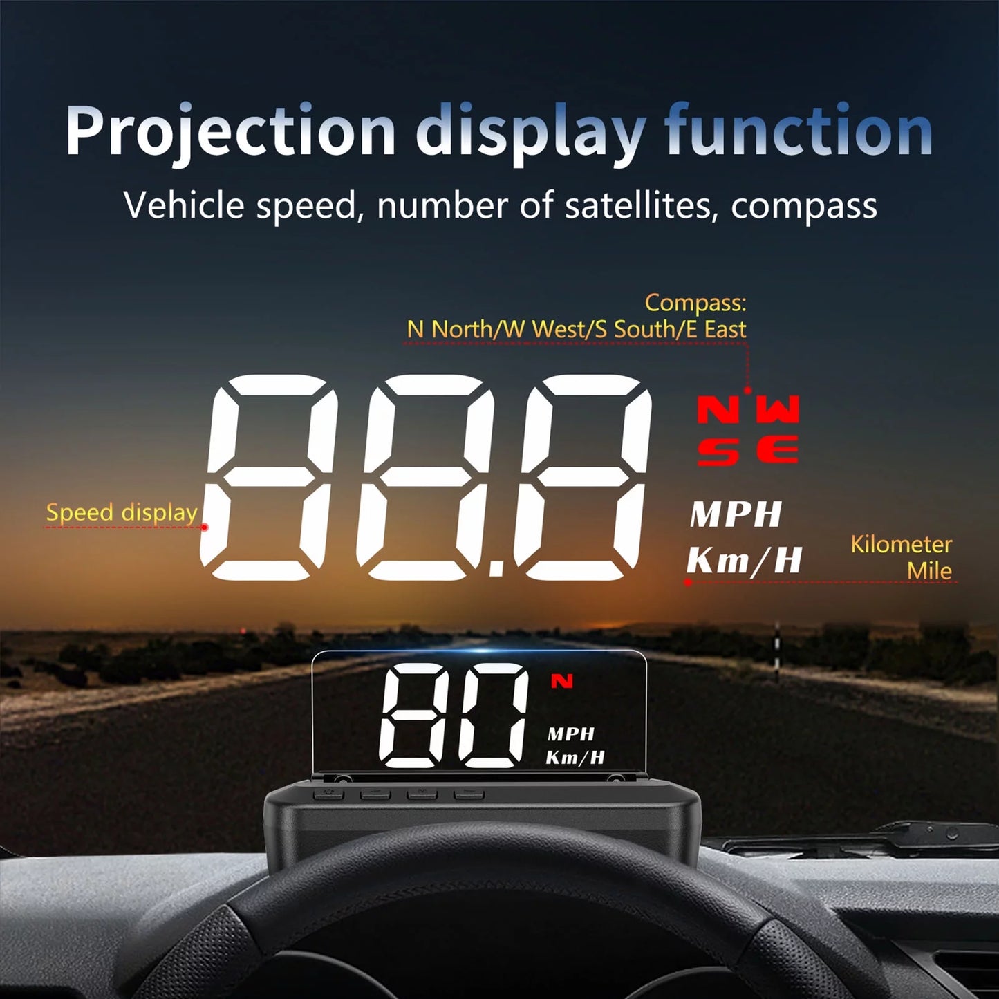 Car head-up display (hud) - digital speedometer, gps dual system display, overspeed alarm, and fatigue driving alarm with dual screen