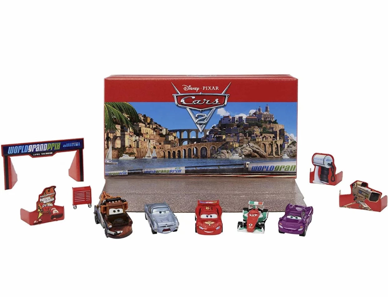 Disney and pixar cars 2 vehicle 5-pack collection, set of 5 collectible character cars & tool cart inspired by the world grand prix from the movie cars 2, gift for kids & fans ages 3 years old & up