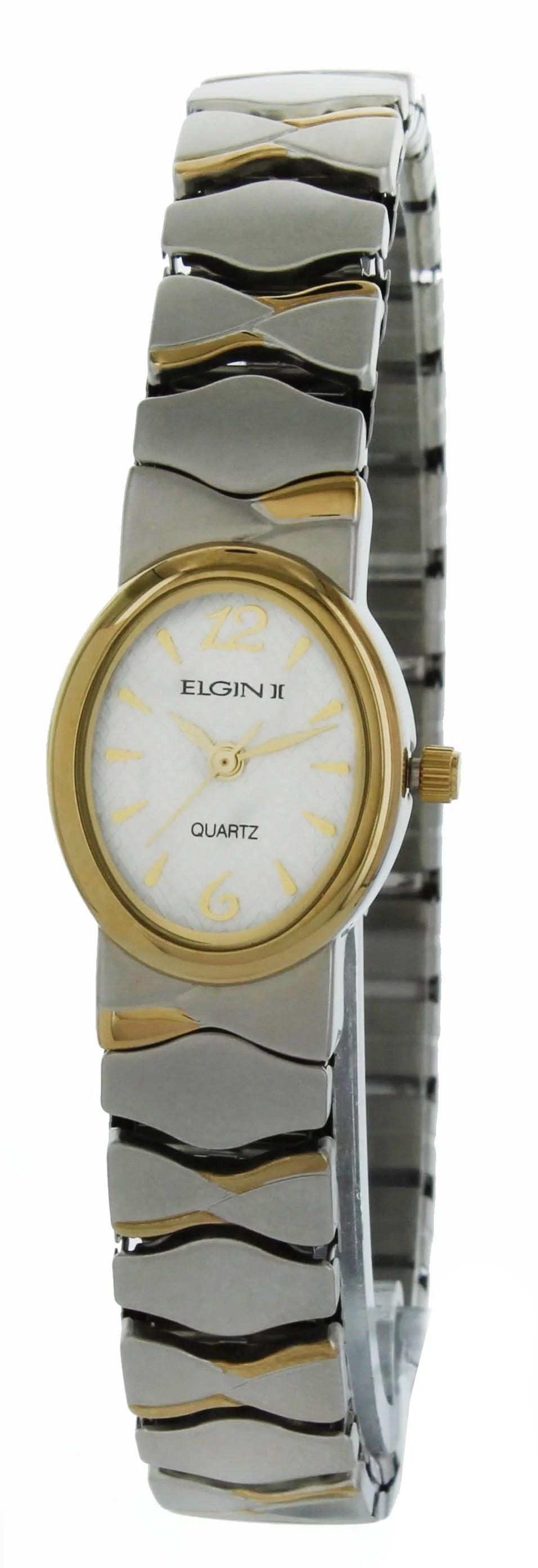 Elgin ladies two tone silver quartz watch accent expansion  band