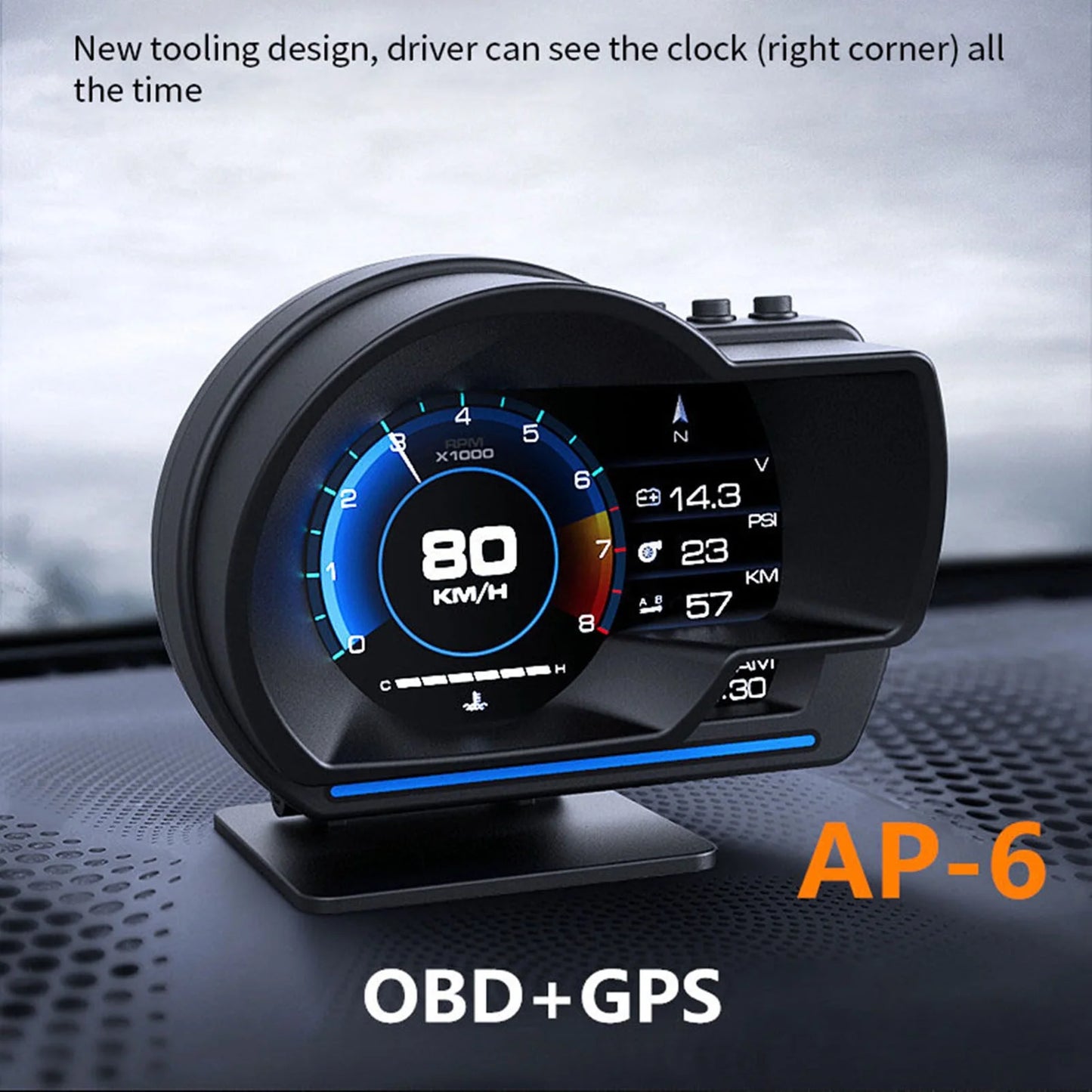 Car hud display, obdⅱ+gps smart gauge high definition speedometer car diagnostic tool obd fault code elimination safe driving computer overspeed fault alarm for all vehicles