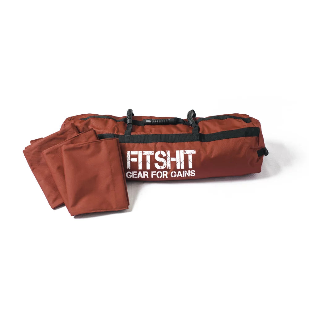 Fitshit heavy duty red medium sandbag for fitness workout. excellent for weightlifting, powerlifting, bodybuilding, training, and gym workouts {sand not included}