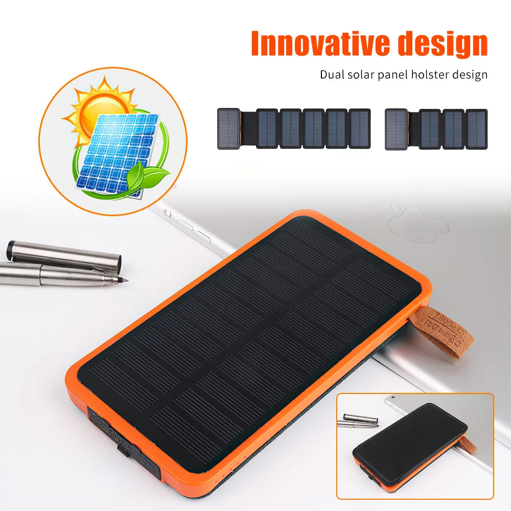 26000mah 6 solar panel portable charger folding solar power bank external battery with flashlight for cell phone