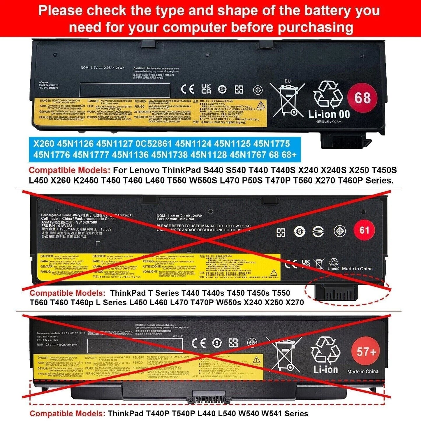 ✅68 45n1775 battery for thinkpad t440 t450 t460 t460p t470p t550 t560 l450