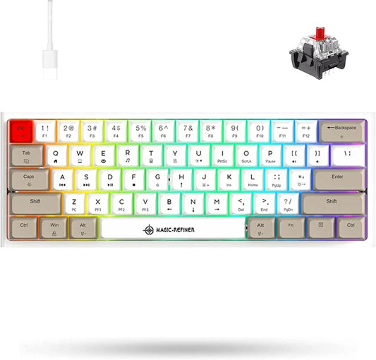 60% portable mechanical gaming keyboard, 14 chroma rgb backlight, dye-sublimation keycap, type c wired, full anti-ghosting, for pc/windows/mac/ps4/xoriginal packaging (white grey/red switch)