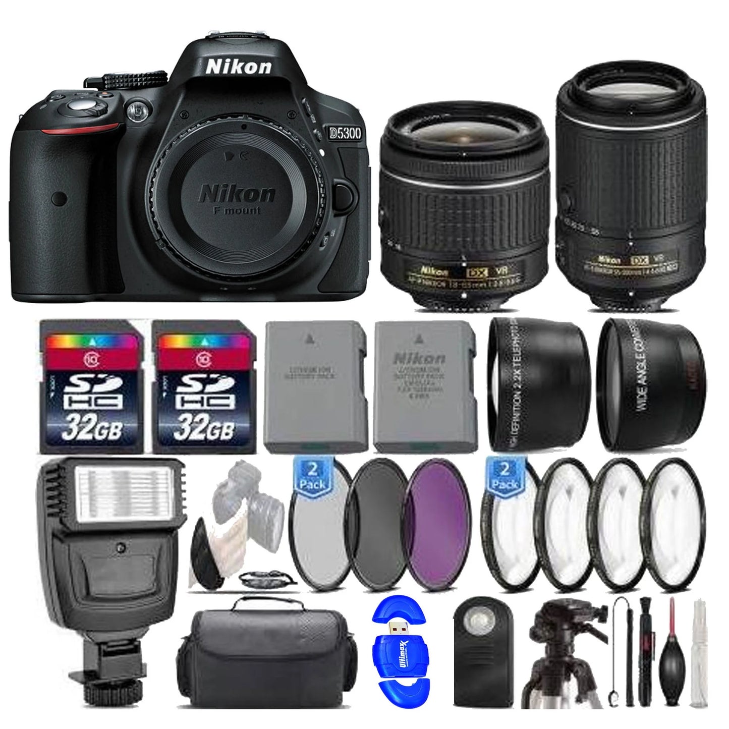 Nikon d5300/d5600 dslr camera with 18-55mm lens & 55-200mm vr ii || supreme bundle